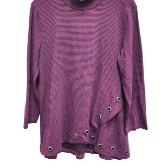 Multiples Tunic Top Womens Medium Artsy Purple Mock Neck Crossover Hem Casual - Picture 9 of 11